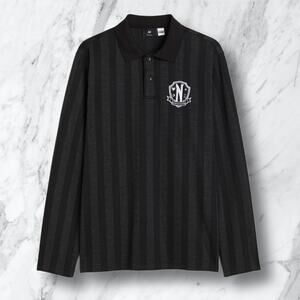 H&M Wednesday Adams Black Striped Long Sleeve Polo Shirt XS